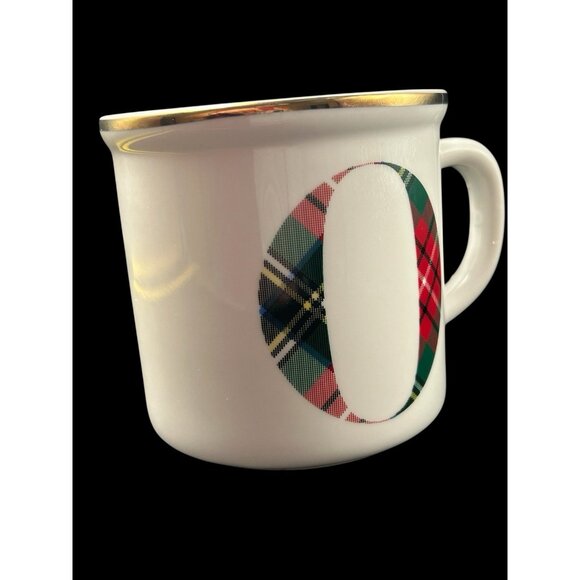 Pottery Barn Stewart Plaid "O" Monogram Holiday Coffee Mug Retired 2017 - Picture 6 of 7